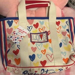 Brighton Canvas Red, White And You heart Mini Tote bag